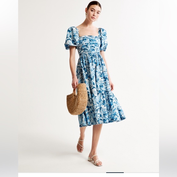 Abercrombie & Fitch Dresses & Skirts - Abercrombie Emerson Poplin Puff Sleeve Midi Dress